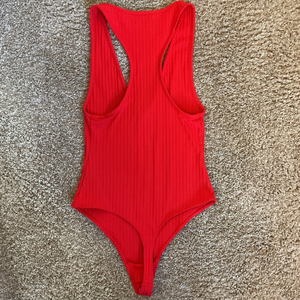 Urban Outfitters Out From Under Marley Plunging Bodysuit Medium Red Ribbed SZ M - Picture 7 of 7